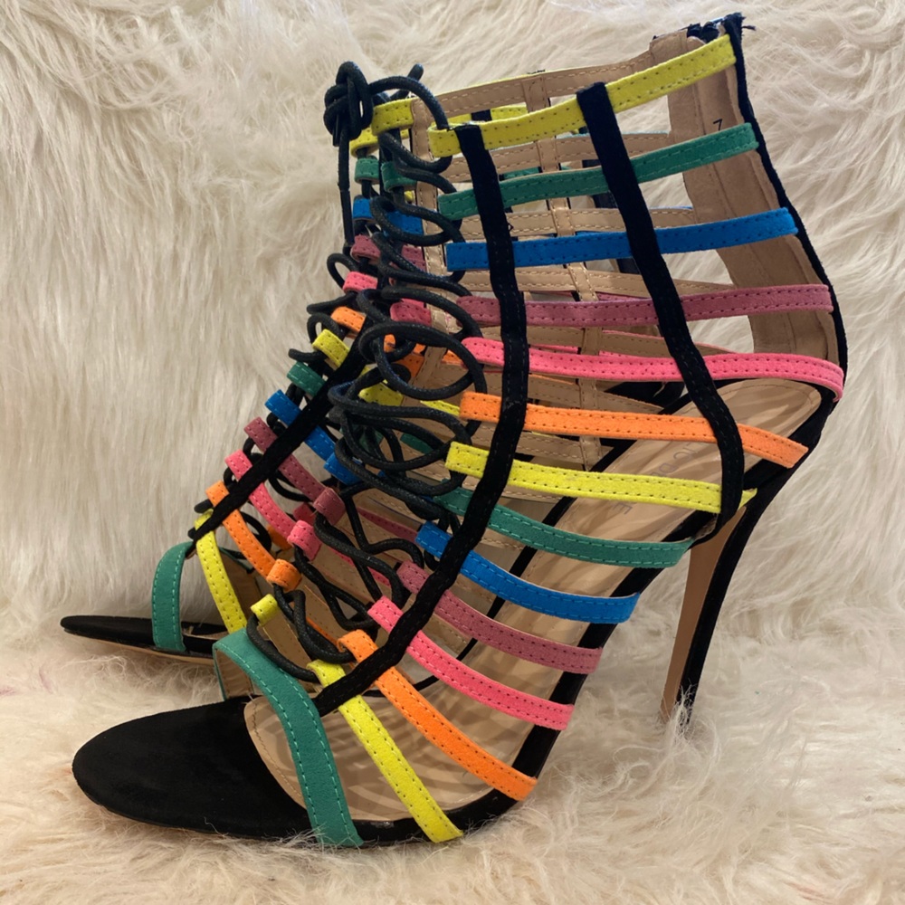 Multi-Color Strappy High Heel Sandals - Women's